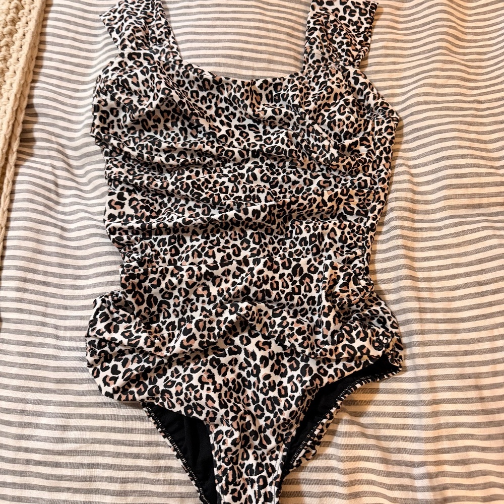 Leopard Print One-Piece Swimsuit - Black & Cream